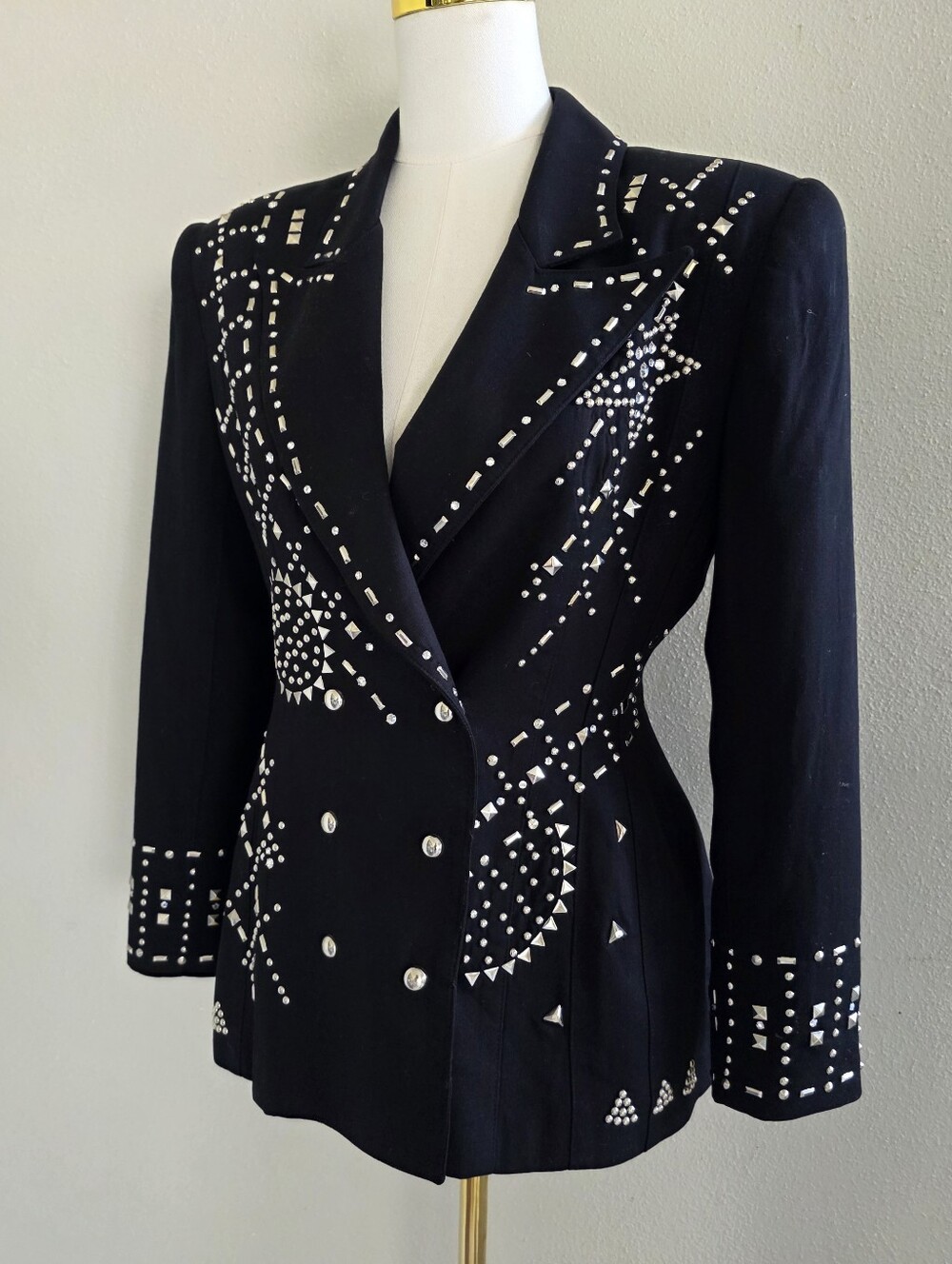 Vintage Cache Black Rhinestone Studded Western Trophy Blazer M